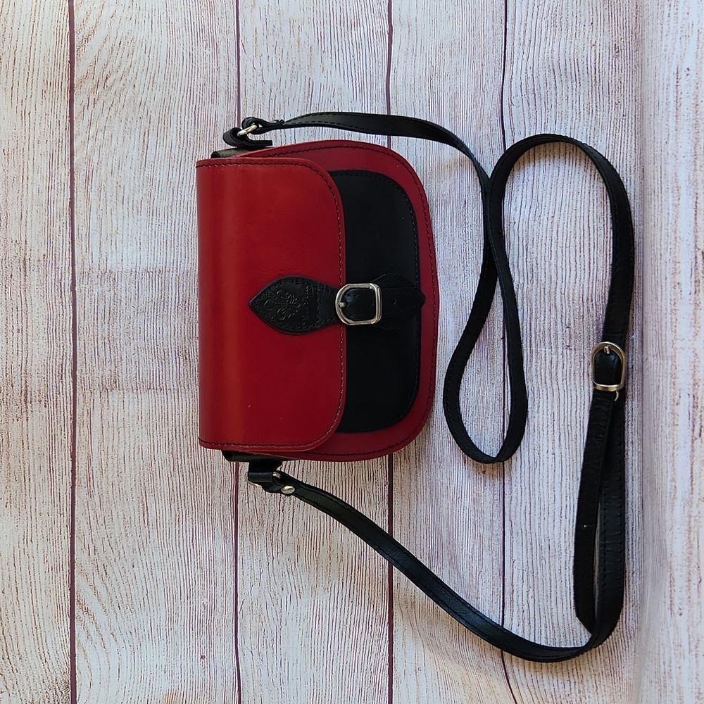 Red and black crossbody handbag